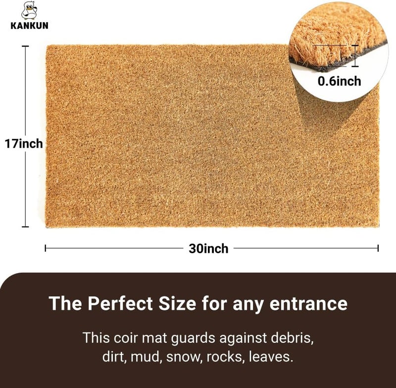 Kankun Coco Coir Door Mat with Heavy Duty Backing, Welcome Doormat (17" x 30"), Doormat Entrance (Plain - 2Pack) - Image 3
